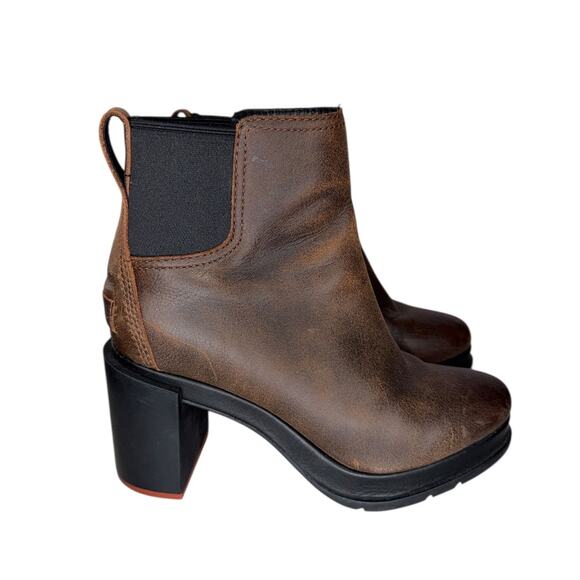 Sorel Blake Chunky Block Heel Brown Leather Chelsea Heeled Boots Size 6.5 - Picture 2 of 11